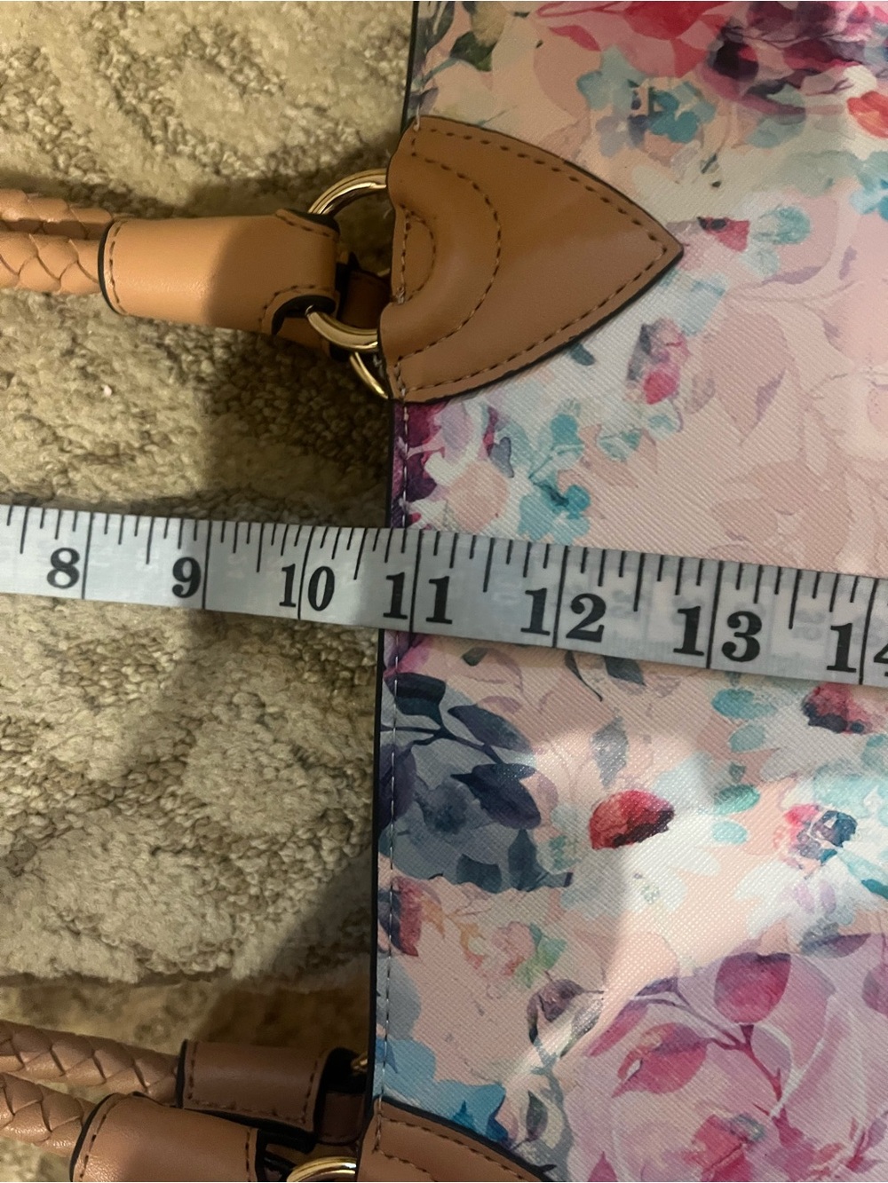 Nanette Lepore Pink Floral Tote with Tan Trim - Picture 13 of 13